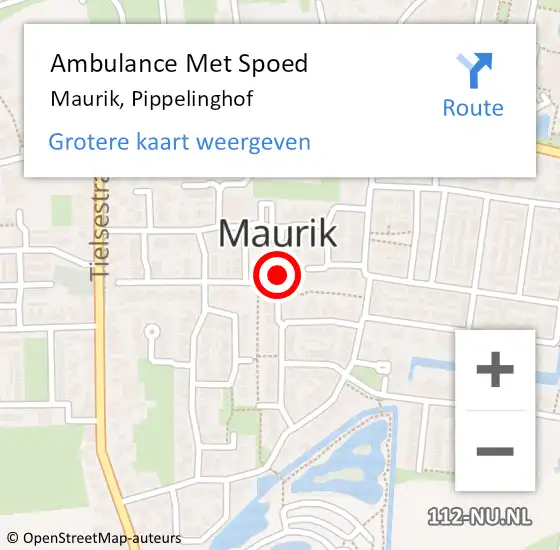 Locatie op kaart van de 112 melding: Ambulance Met Spoed Naar Maurik, Pippelinghof op 8 mei 2015 20:01