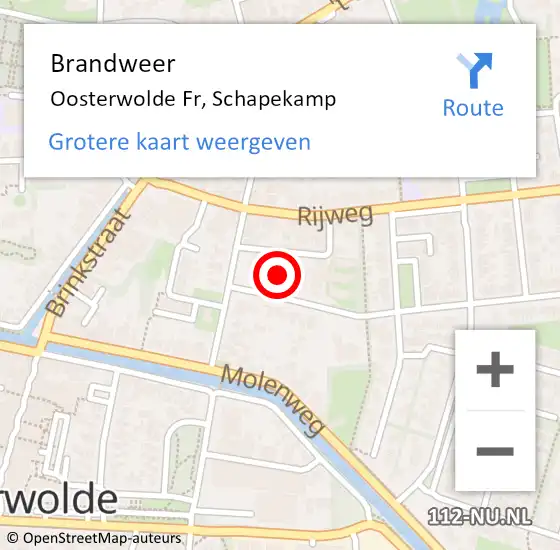 Locatie op kaart van de 112 melding: Brandweer Oosterwolde Fr, Schapekamp op 8 mei 2015 21:22