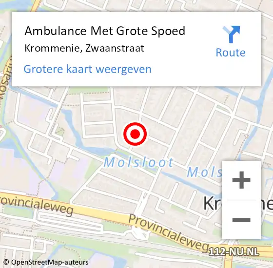 Locatie op kaart van de 112 melding: Ambulance Met Grote Spoed Naar Krommenie, Zwaanstraat op 8 mei 2015 21:30