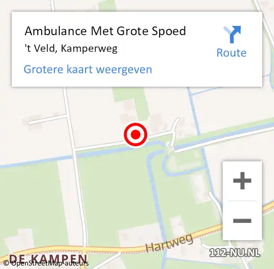 Locatie op kaart van de 112 melding: Ambulance Met Grote Spoed Naar 't Veld, Kamperweg op 9 mei 2015 01:07