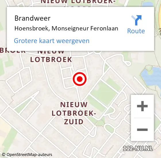 Locatie op kaart van de 112 melding: Brandweer Hoensbroek, Monseigneur Feronlaan op 9 mei 2015 01:31