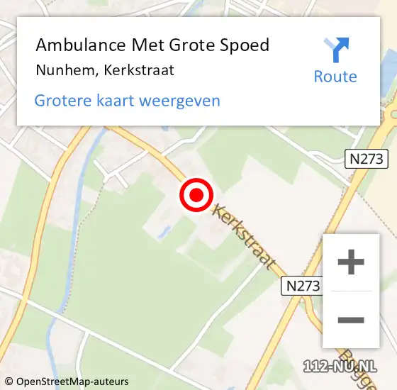 Locatie op kaart van de 112 melding: Ambulance Met Grote Spoed Naar Nunhem, Kerkstraat op 9 mei 2015 01:44