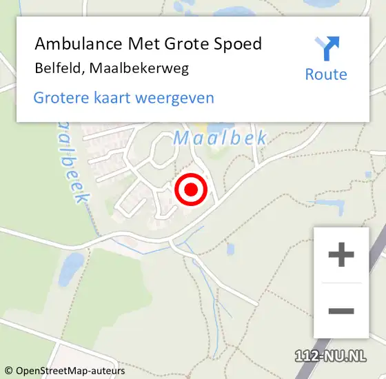 Locatie op kaart van de 112 melding: Ambulance Met Grote Spoed Naar Belfeld, Maalbekerweg op 9 mei 2015 02:08