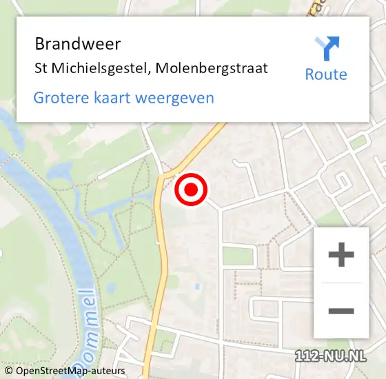 Locatie op kaart van de 112 melding: Brandweer St Michielsgestel, Molenbergstraat op 9 mei 2015 03:50