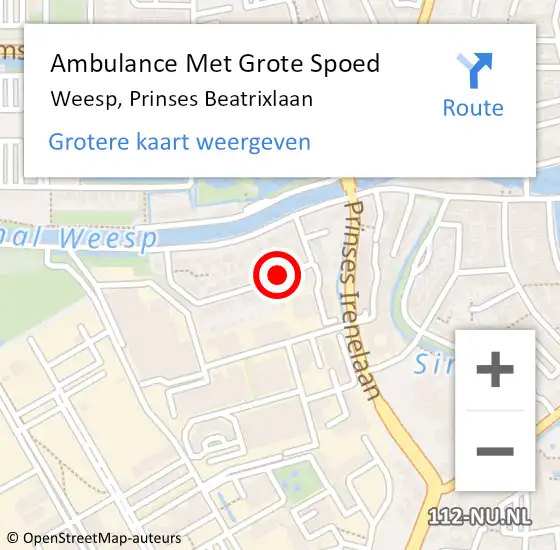 Locatie op kaart van de 112 melding: Ambulance Met Grote Spoed Naar Weesp, Prinses Beatrixlaan op 9 mei 2015 04:33