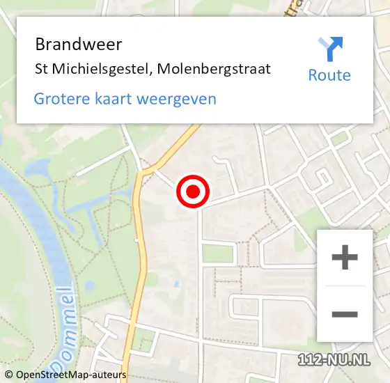 Locatie op kaart van de 112 melding: Brandweer St Michielsgestel, Molenbergstraat op 9 mei 2015 05:08