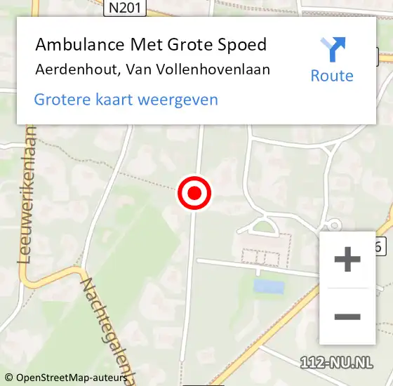 Locatie op kaart van de 112 melding: Ambulance Met Grote Spoed Naar Aerdenhout, Van Vollenhovenlaan op 9 mei 2015 06:05