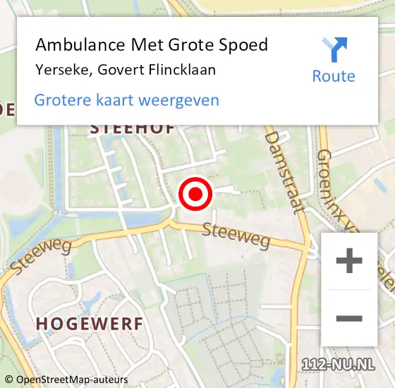 Locatie op kaart van de 112 melding: Ambulance Met Grote Spoed Naar Yerseke, Govert Flincklaan op 9 mei 2015 07:52