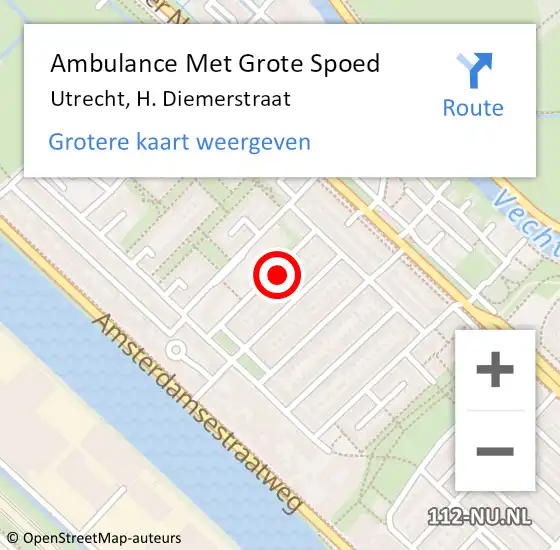 Locatie op kaart van de 112 melding: Ambulance Met Grote Spoed Naar Utrecht, H. Diemerstraat op 9 mei 2015 08:25