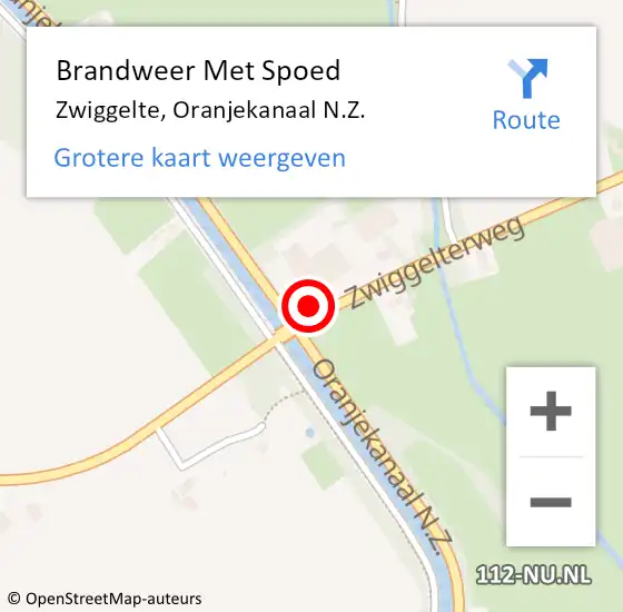 Locatie op kaart van de 112 melding: Brandweer Met Spoed Naar Zwiggelte, Oranjekanaal N.Z. op 9 mei 2015 08:35