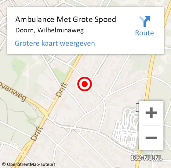 Locatie op kaart van de 112 melding: Ambulance Met Grote Spoed Naar Doorn, Wilhelminaweg op 6 september 2013 09:20