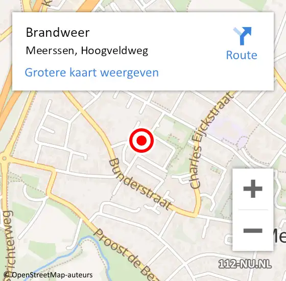 Locatie op kaart van de 112 melding: Brandweer Meerssen, Hoogveldweg op 9 mei 2015 11:33