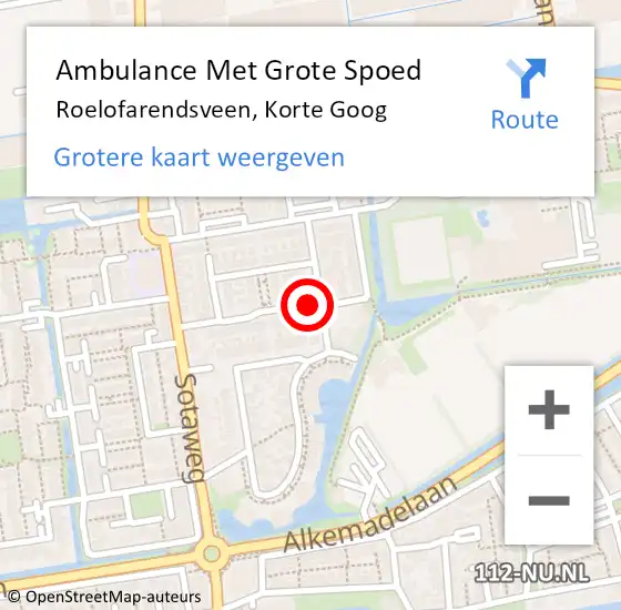 Locatie op kaart van de 112 melding: Ambulance Met Grote Spoed Naar Roelofarendsveen, Korte Goog op 9 mei 2015 12:14