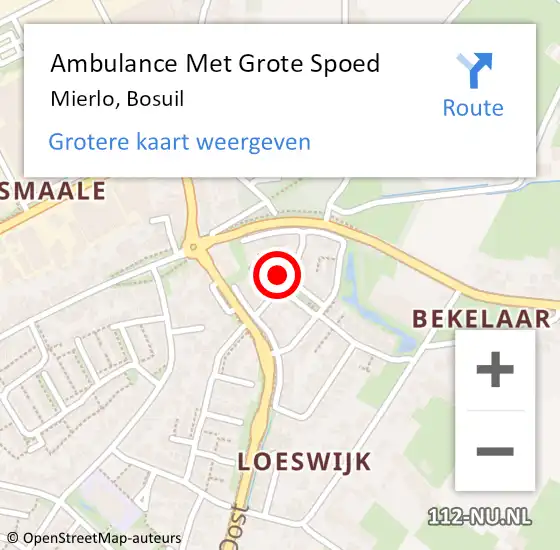 Locatie op kaart van de 112 melding: Ambulance Met Grote Spoed Naar Mierlo, Bosuil op 9 mei 2015 13:19