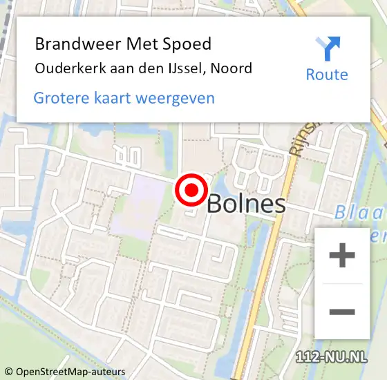 Locatie op kaart van de 112 melding: Brandweer Met Spoed Naar Ouderkerk aan den IJssel, Noord op 9 mei 2015 15:43