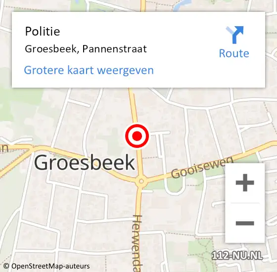 Locatie op kaart van de 112 melding: Politie Groesbeek, Pannenstraat op 9 mei 2015 15:48