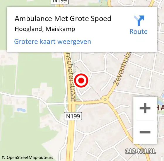 Locatie op kaart van de 112 melding: Ambulance Met Grote Spoed Naar Hoogland, Maiskamp op 9 mei 2015 15:58