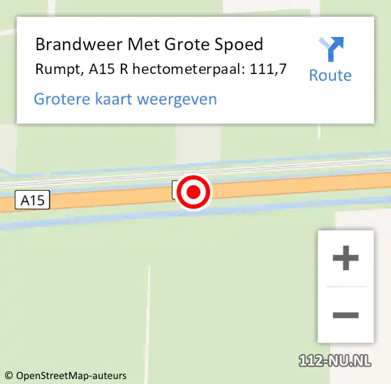 Locatie op kaart van de 112 melding: Brandweer Met Grote Spoed Naar Rumpt, A15 R hectometerpaal: 111,2 op 9 mei 2015 16:09