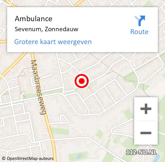 Locatie op kaart van de 112 melding: Ambulance Sevenum, Zonnedauw op 9 mei 2015 17:52