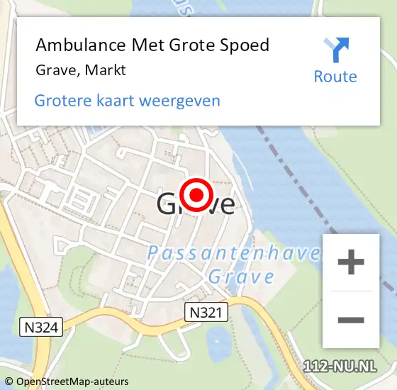 Locatie op kaart van de 112 melding: Ambulance Met Grote Spoed Naar Grave, Markt op 9 mei 2015 19:24