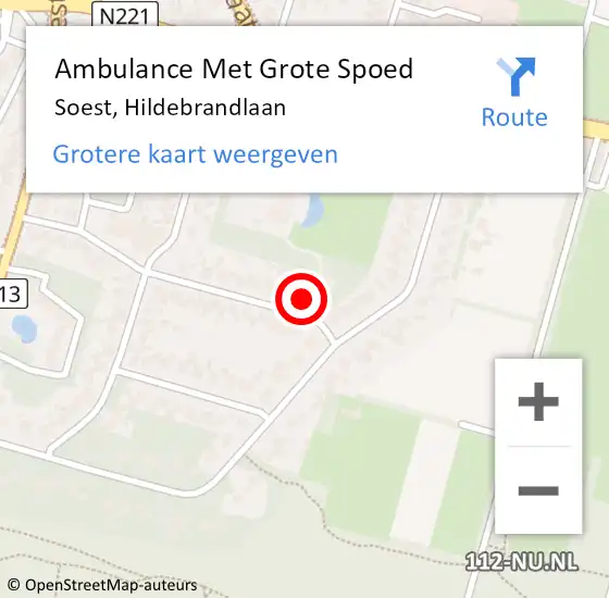 Locatie op kaart van de 112 melding: Ambulance Met Grote Spoed Naar Soest, Hildebrandlaan op 9 mei 2015 20:43