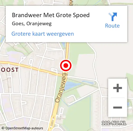 Locatie op kaart van de 112 melding: Brandweer Met Grote Spoed Naar Goes, Oranjeweg op 9 mei 2015 21:54