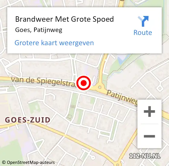 Locatie op kaart van de 112 melding: Brandweer Met Grote Spoed Naar Goes, Patijnweg op 9 mei 2015 22:02