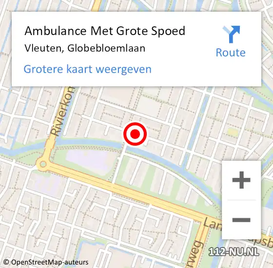 Locatie op kaart van de 112 melding: Ambulance Met Grote Spoed Naar Vleuten, Globebloemlaan op 9 mei 2015 23:12