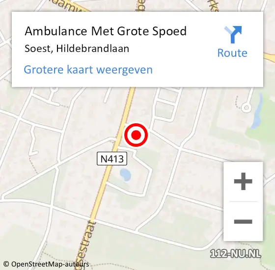 Locatie op kaart van de 112 melding: Ambulance Met Grote Spoed Naar Soest, Hildebrandlaan op 10 mei 2015 01:46