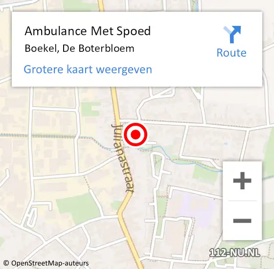 Locatie op kaart van de 112 melding: Ambulance Met Spoed Naar Boekel, De Boterbloem op 10 mei 2015 03:37