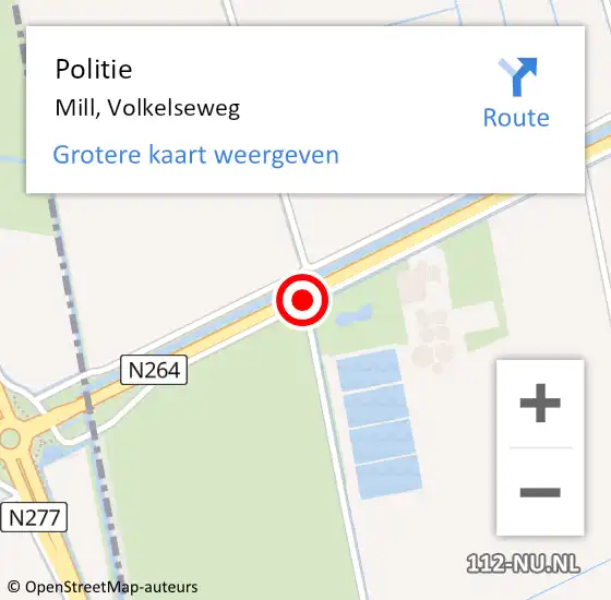 Locatie op kaart van de 112 melding: Politie Mill, Volkelseweg op 10 mei 2015 05:27