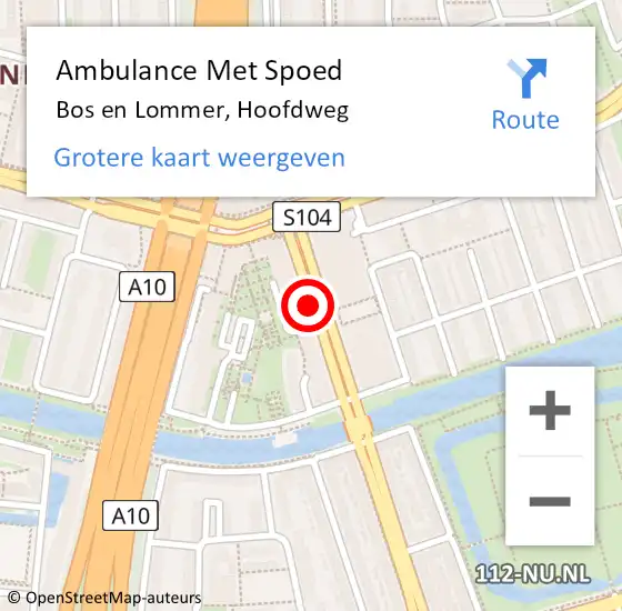 Locatie op kaart van de 112 melding: Ambulance Met Spoed Naar Bos en Lommer, Hoofdweg op 10 mei 2015 05:50