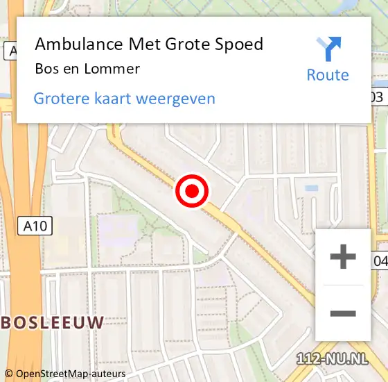 Locatie op kaart van de 112 melding: Ambulance Met Grote Spoed Naar Bos en Lommer op 10 mei 2015 07:42