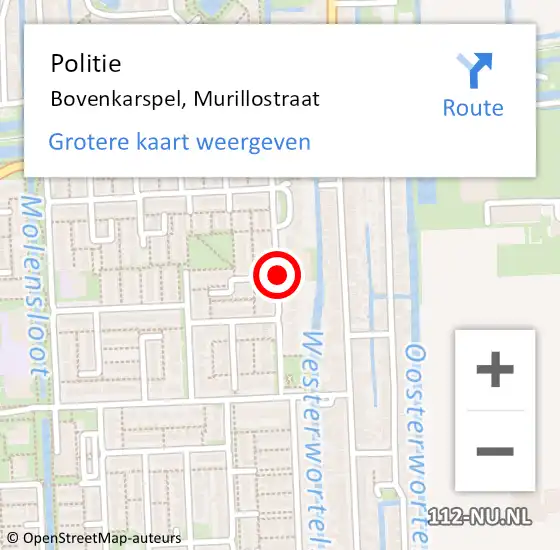 Locatie op kaart van de 112 melding: Politie Bovenkarspel, Murillostraat op 10 mei 2015 08:59