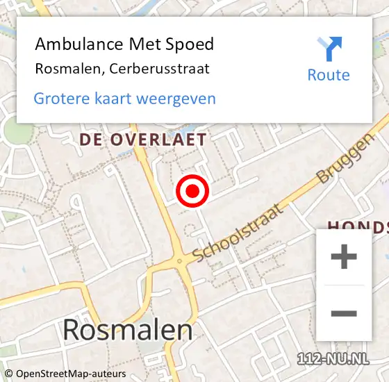 Locatie op kaart van de 112 melding: Ambulance Met Spoed Naar Rosmalen, Cerberusstraat op 10 mei 2015 09:03