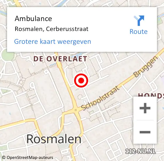 Locatie op kaart van de 112 melding: Ambulance Rosmalen, Cerberusstraat op 10 mei 2015 09:59