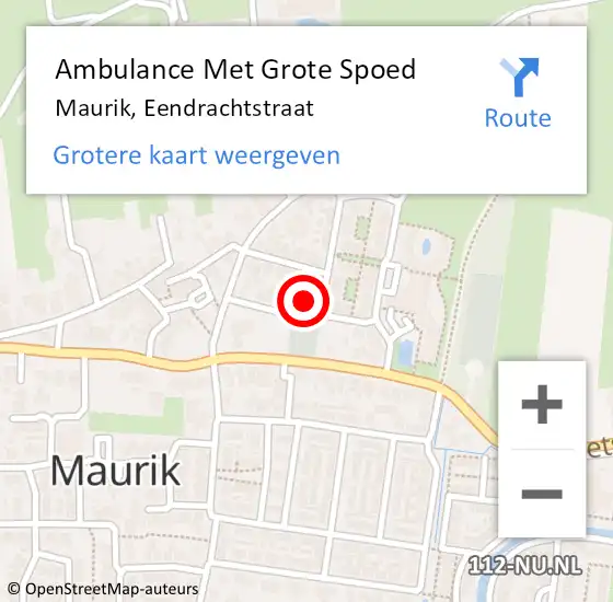 Locatie op kaart van de 112 melding: Ambulance Met Grote Spoed Naar Maurik, Eendrachtstraat op 10 mei 2015 10:57