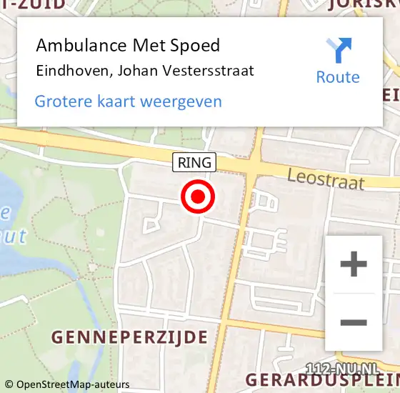 Locatie op kaart van de 112 melding: Ambulance Met Spoed Naar Eindhoven, Johan Vestersstraat op 10 mei 2015 10:59