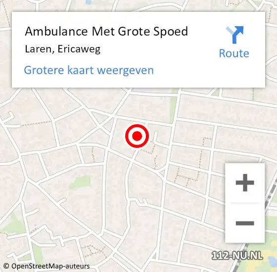 Locatie op kaart van de 112 melding: Ambulance Met Grote Spoed Naar Laren, Ericaweg op 10 mei 2015 11:14