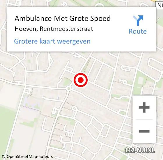 Locatie op kaart van de 112 melding: Ambulance Met Grote Spoed Naar Hoeven, Rentmeesterstraat op 10 mei 2015 11:27