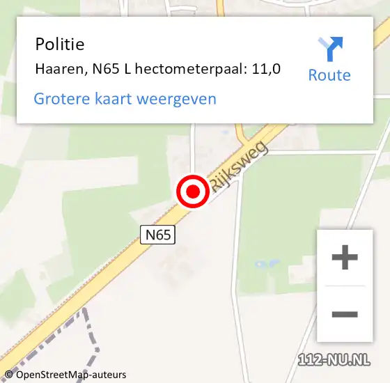 Locatie op kaart van de 112 melding: Politie Helvoirt, N65 L hectometerpaal: 9,1 op 10 mei 2015 11:46