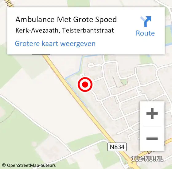 Locatie op kaart van de 112 melding: Ambulance Met Grote Spoed Naar Kerk-Avezaath, Teisterbantstraat op 10 mei 2015 11:53