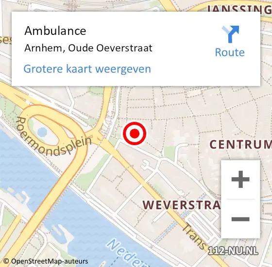 Locatie op kaart van de 112 melding: Ambulance Arnhem, Oude Oeverstraat op 10 mei 2015 11:58