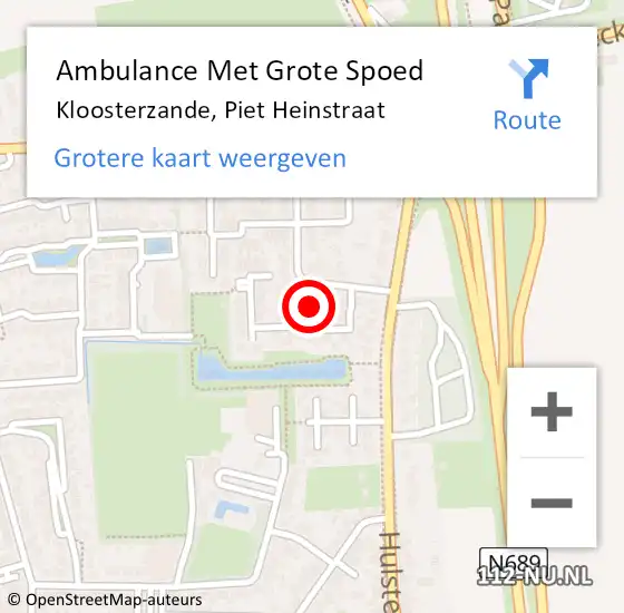 Locatie op kaart van de 112 melding: Ambulance Met Grote Spoed Naar Kloosterzande, Piet Heinstraat op 10 mei 2015 12:21