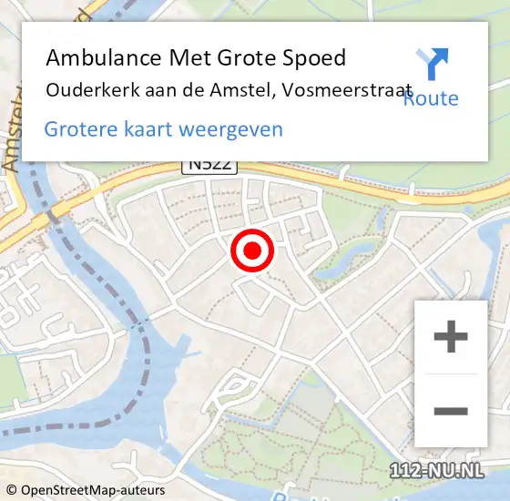 Locatie op kaart van de 112 melding: Ambulance Met Grote Spoed Naar Ouderkerk aan de Amstel, Vosmeerstraat op 10 mei 2015 13:17