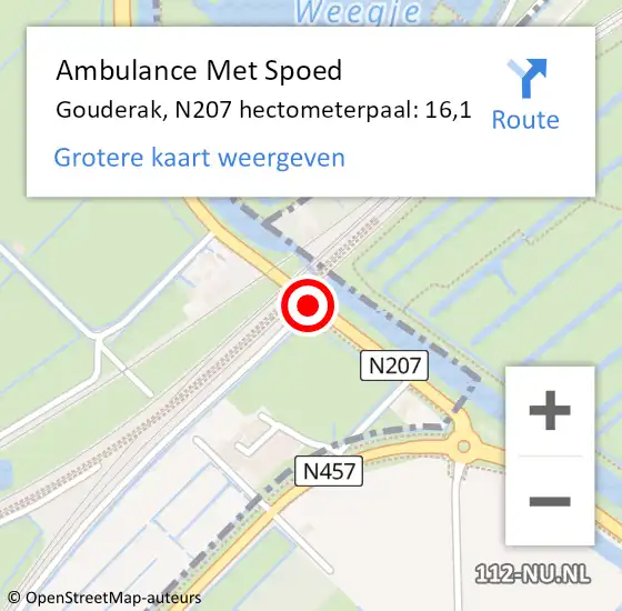 Locatie op kaart van de 112 melding: Ambulance Met Spoed Naar Gouderak, N207 hectometerpaal: 16,1 op 10 mei 2015 15:05