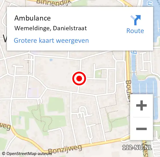 Locatie op kaart van de 112 melding: Ambulance Wemeldinge, Danielstraat op 10 mei 2015 15:33