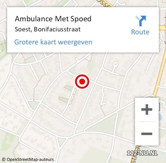 Locatie op kaart van de 112 melding: Ambulance Met Spoed Naar Soest, Bonifaciusstraat op 10 mei 2015 15:41