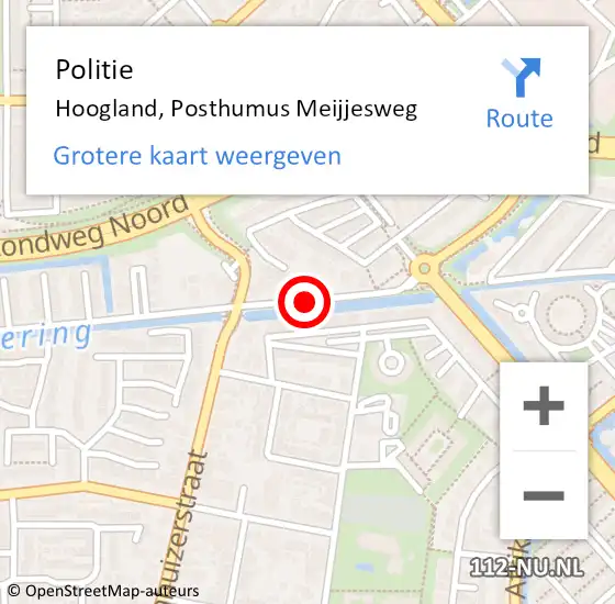 Locatie op kaart van de 112 melding: Politie Hoogland, Posthumus Meijjesweg op 10 mei 2015 16:01