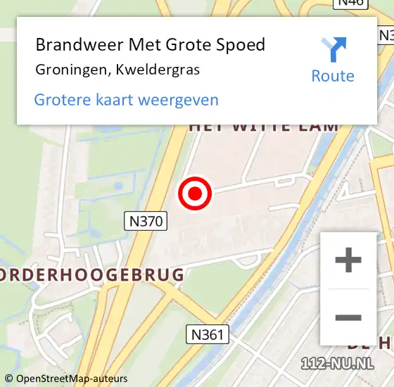 Locatie op kaart van de 112 melding: Brandweer Met Grote Spoed Naar Groningen, Kweldergras op 10 mei 2015 16:48